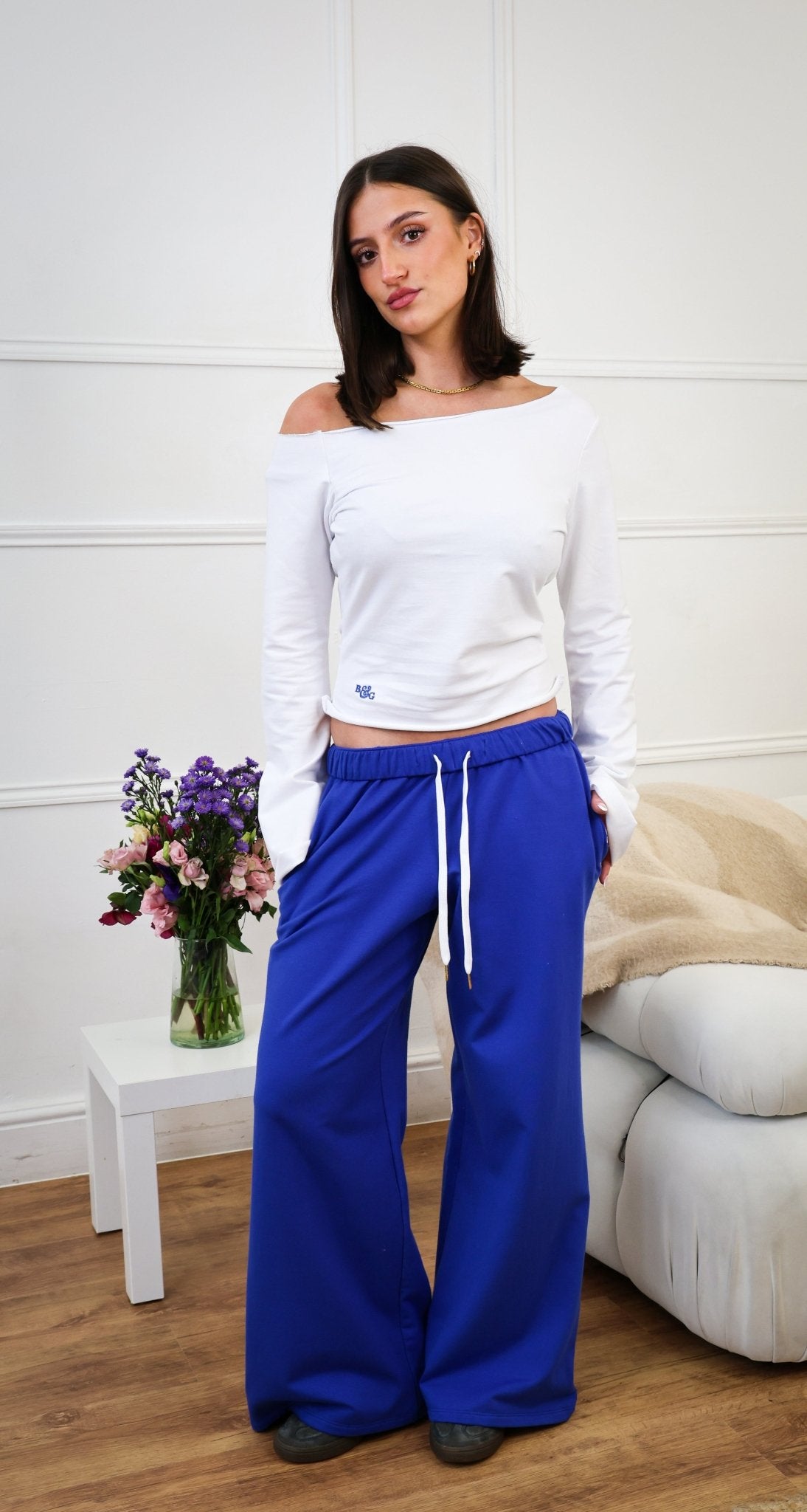 Tilly Wide Leg Joggers cobalt/white - Babble & Goose