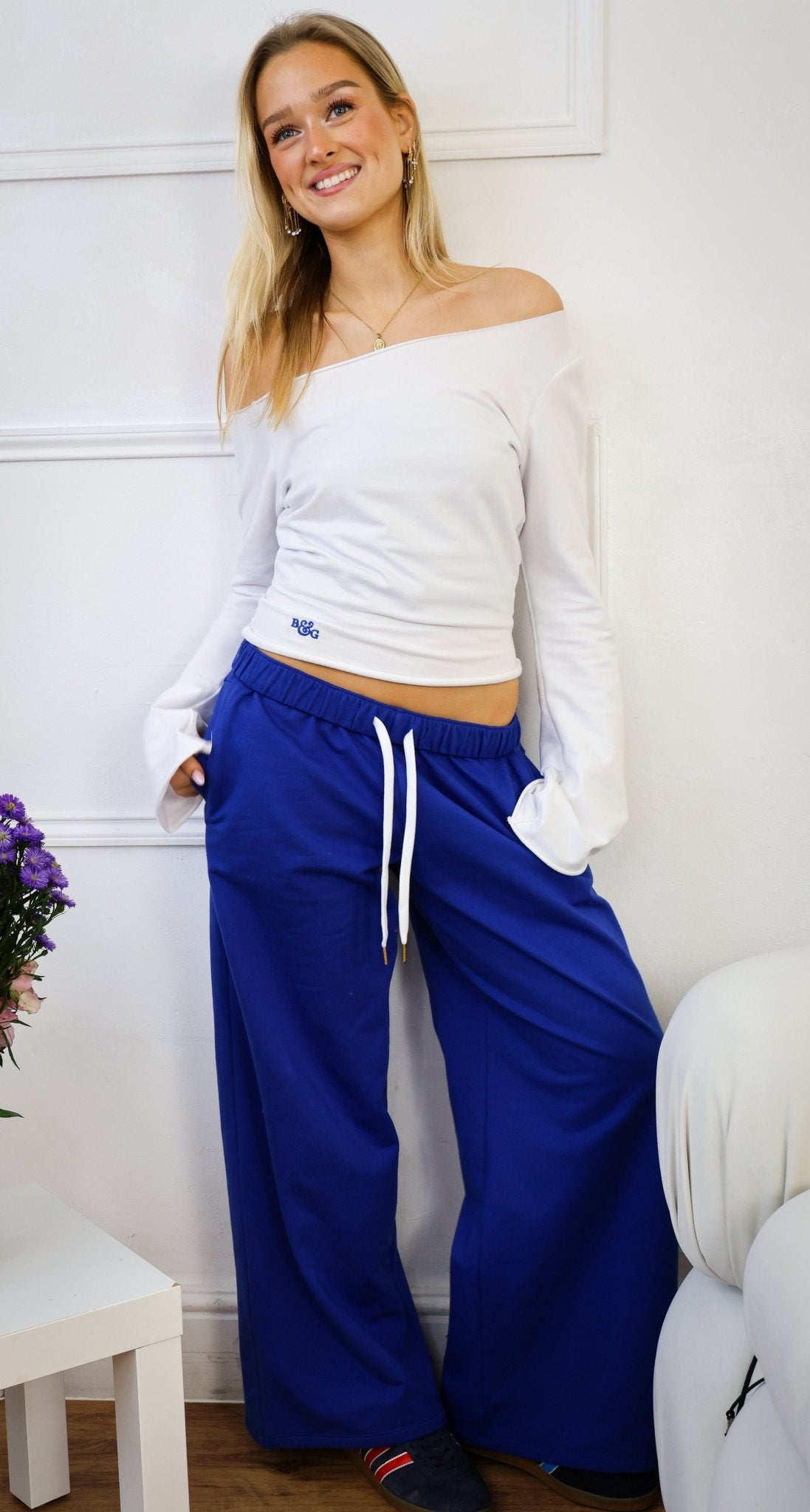 Tilly Wide Leg Joggers cobalt/white - Babble & Goose