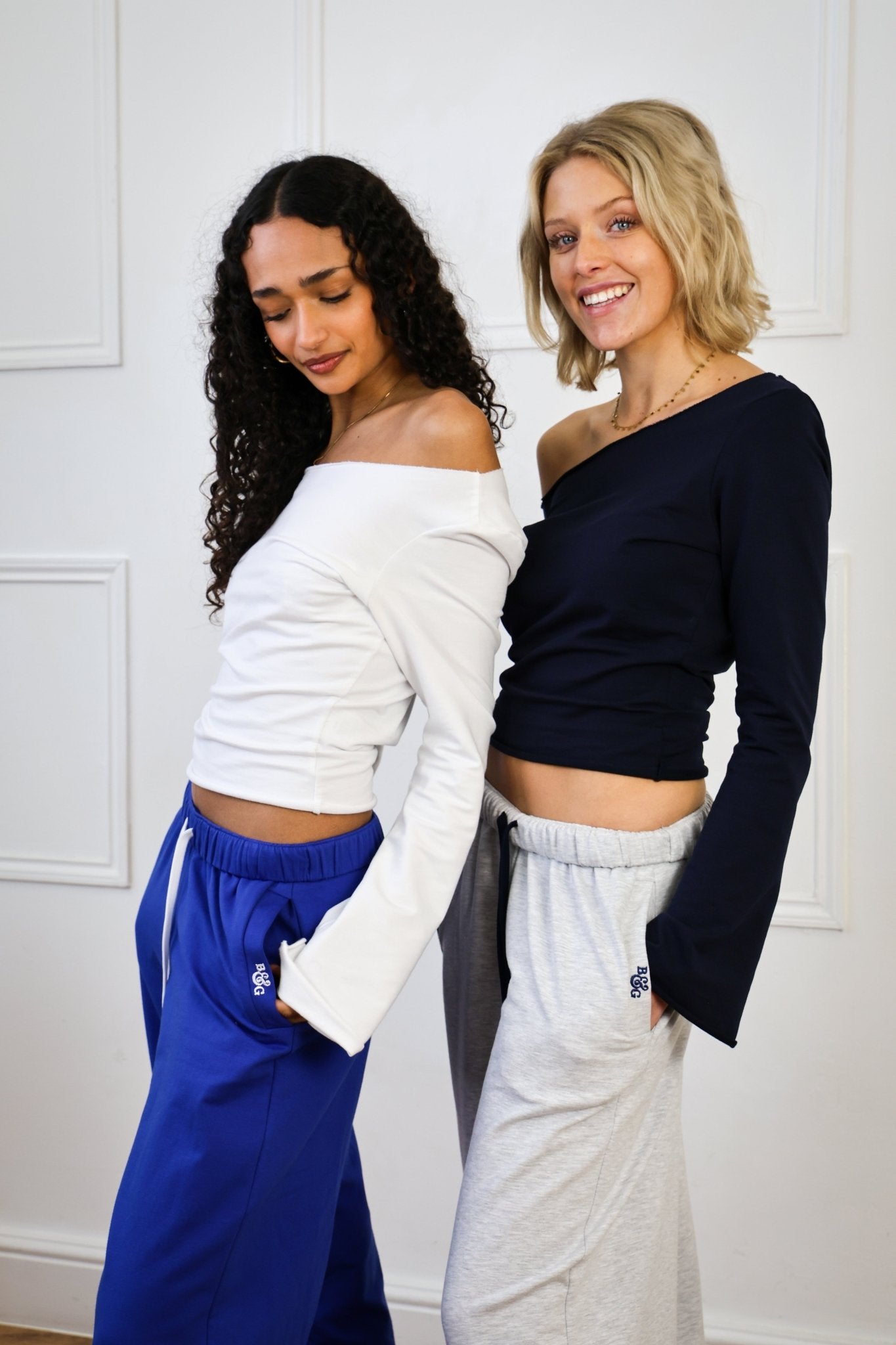 Tilly Wide Leg Joggers light grey/navy - Babble & Goose