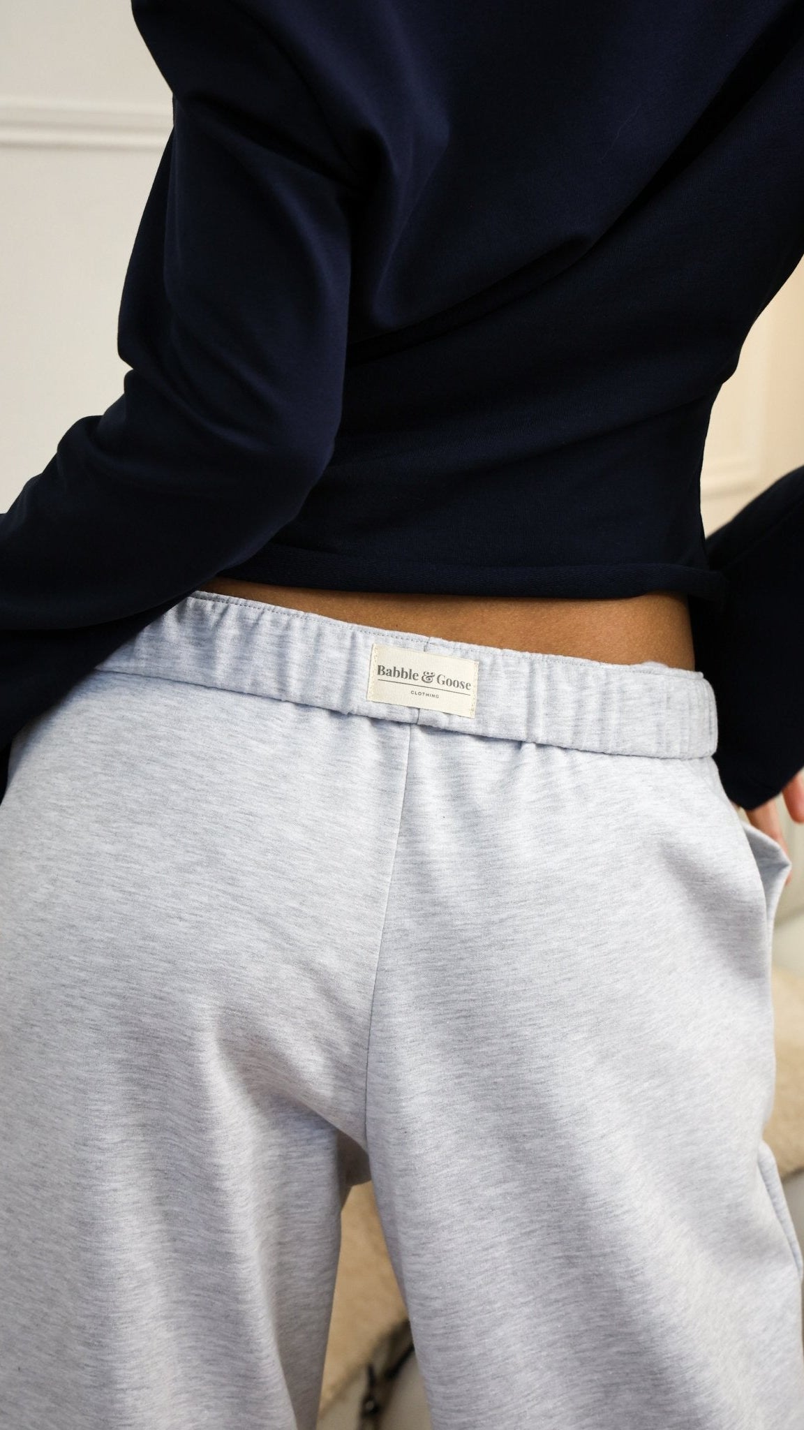 Tilly Wide Leg Joggers light grey/navy - Babble & Goose