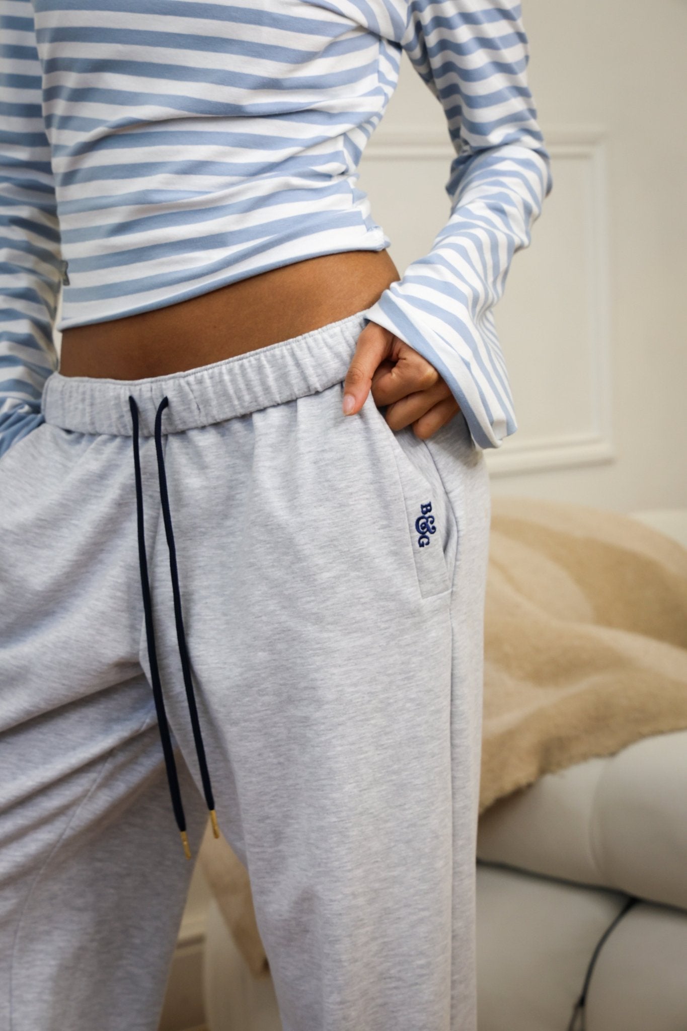 Tilly Wide Leg Joggers light grey/navy - Babble & Goose