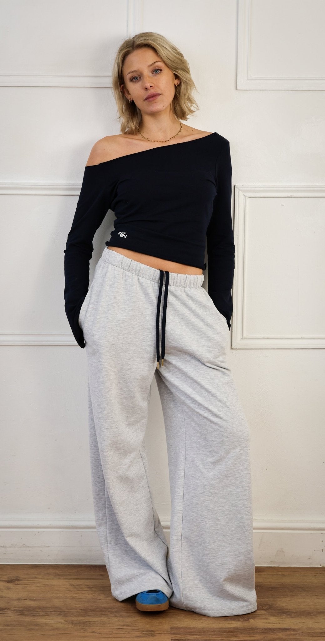 Tilly Wide Leg Joggers light grey/navy - Babble & Goose