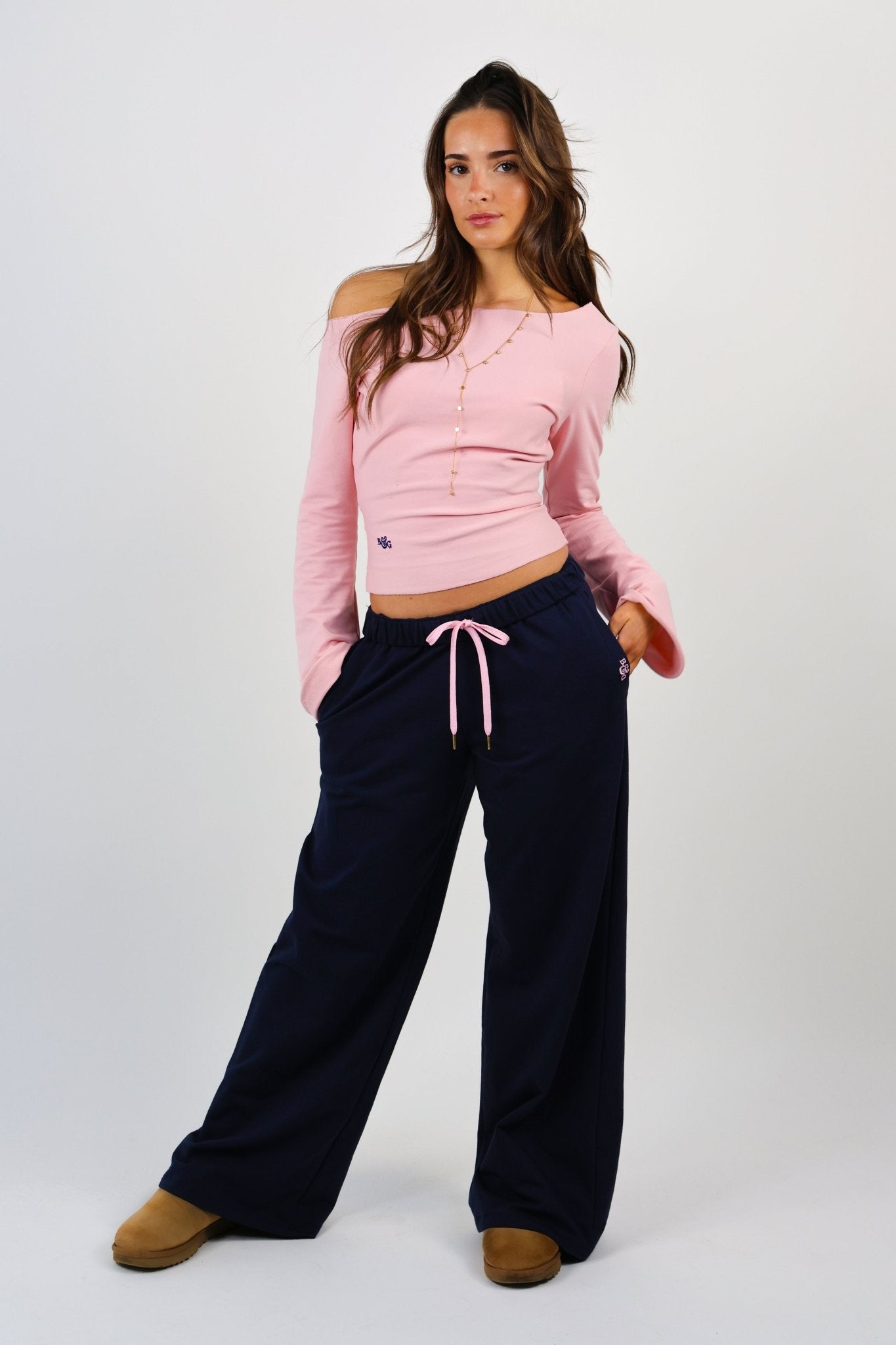 Tilly Wide Leg Joggers navy/pale pink - Babble & Goose