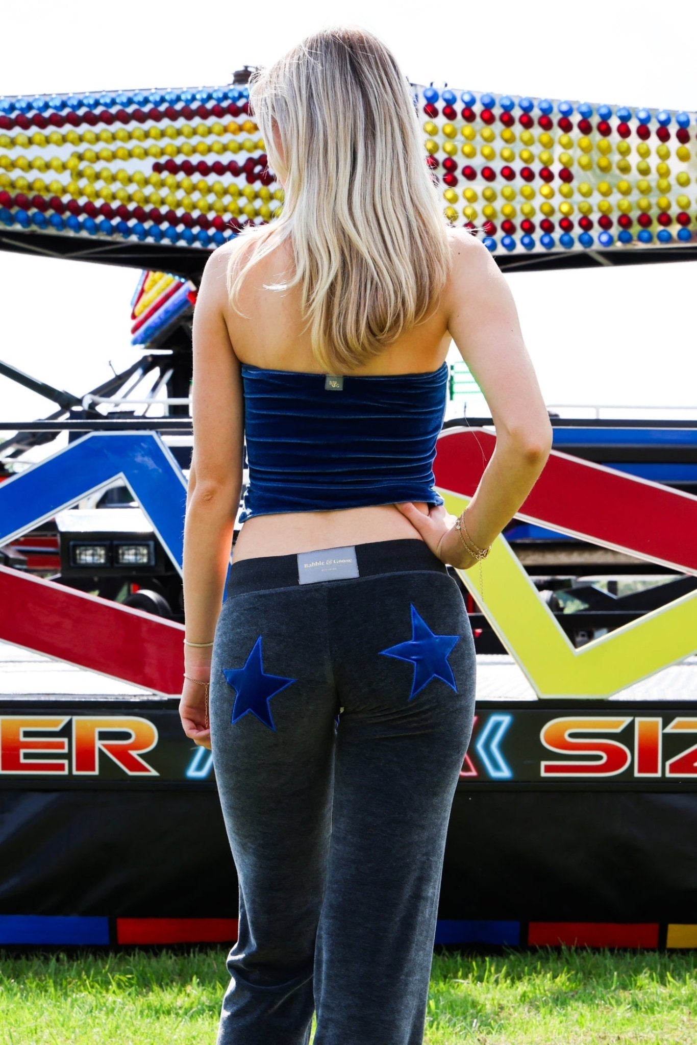 Velour Star Jogger Charcoal / Royal Blue - Babble & Goose