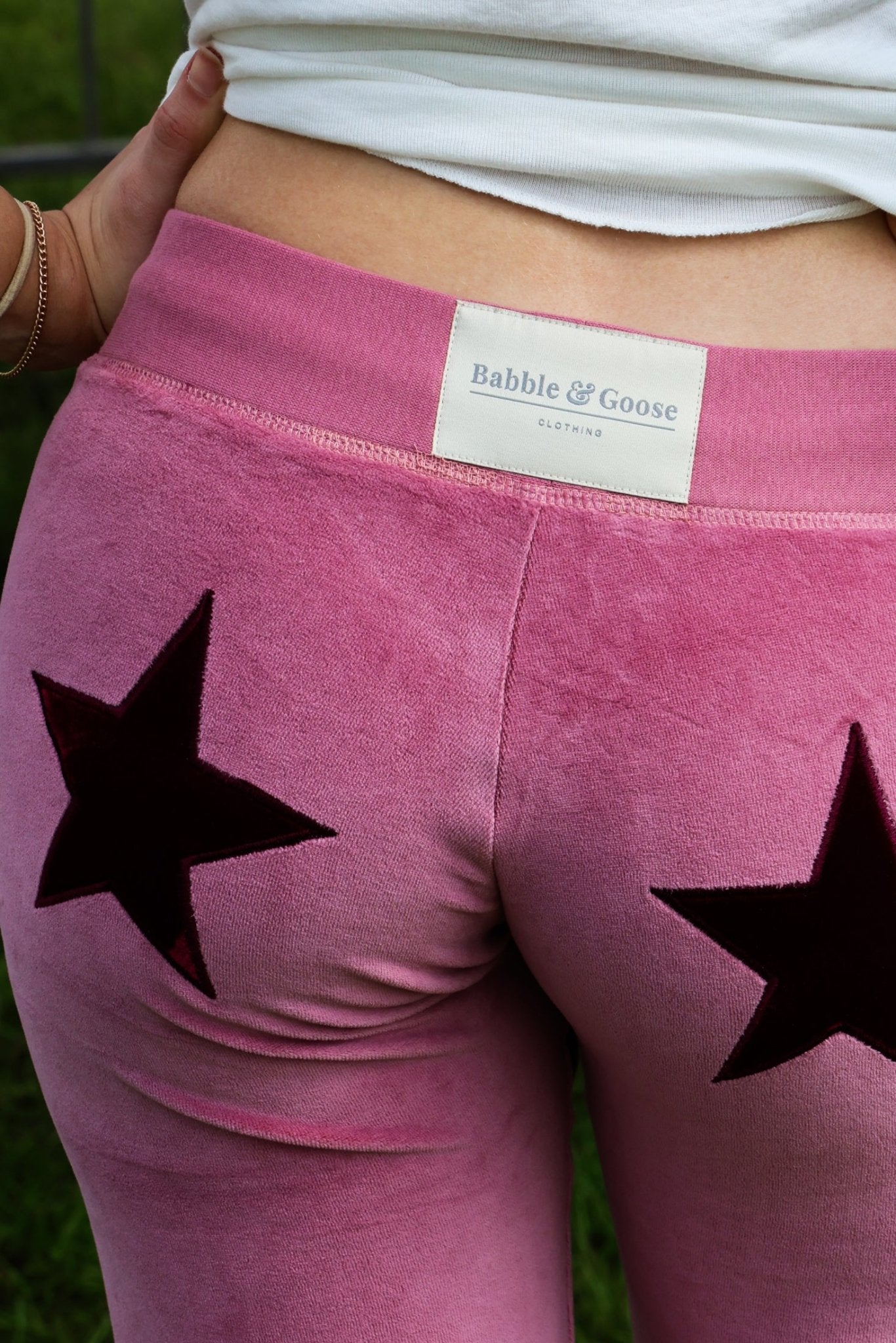 Velour Star Jogger Old Pink / Bordeaux - Babble & Goose
